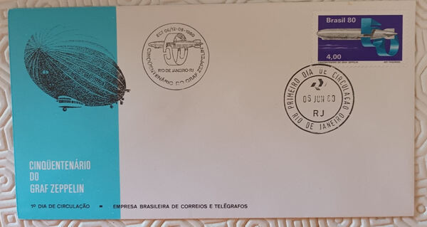 FDC 50 Anos Graf Zeppelin Rio 1980. Selos