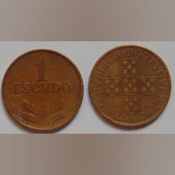 197 - Moedas de 1 Escudo,Bronze do ano de 1970 a 1. Moedas. Oeiras.      Português