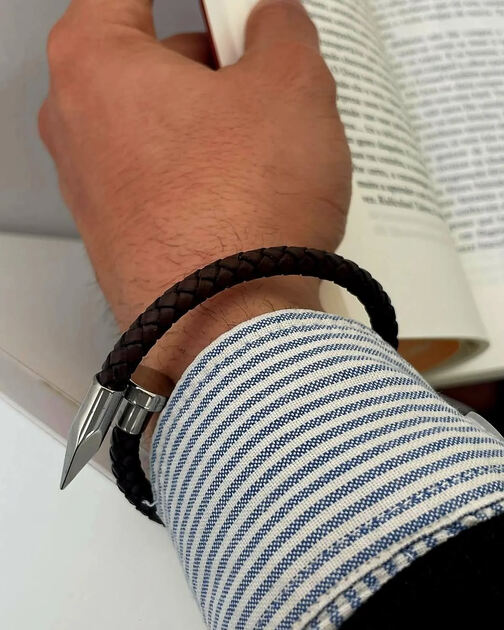 Pulseira Aço+Couro. Pulseiras