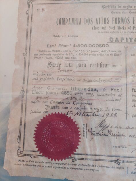 Título de ações antigo. Outras Artes e Coleccionismo