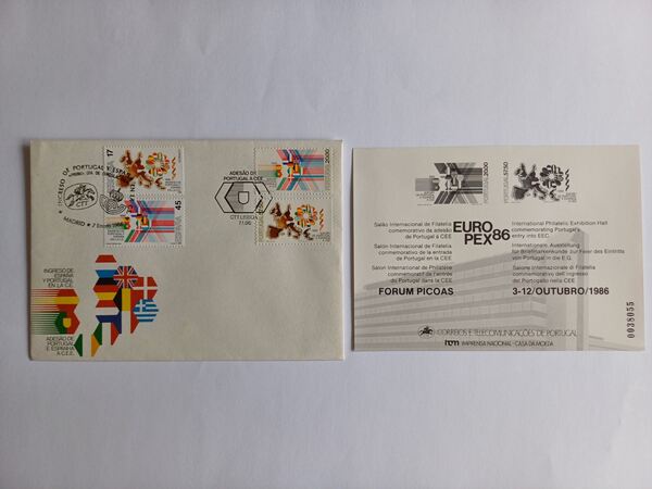 FDC Espanha Adesão Portugal e Espanha CEE . Selos