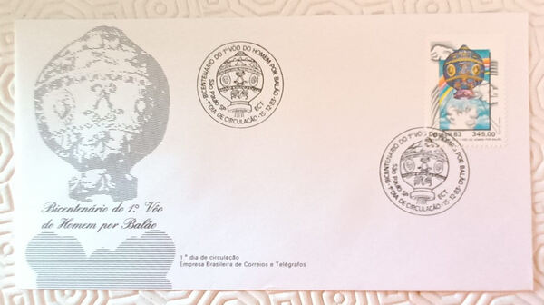 FDC Selos Brasil 1983 - 1º Voo Homem Balão. Selos