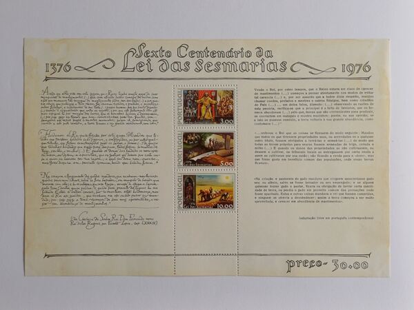 Bloco Centenário da Lei das Sesmarias, 1976. Selos