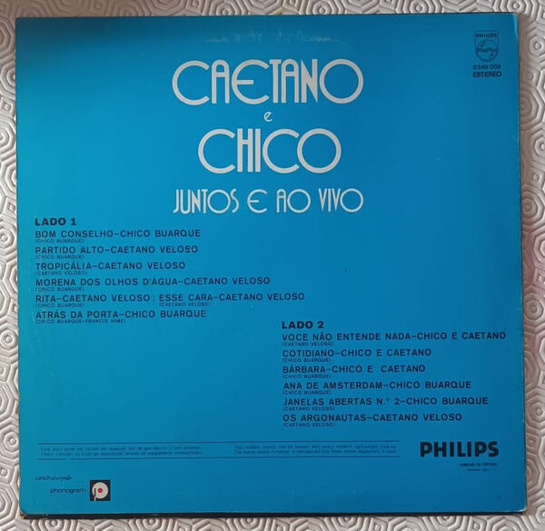 Disco Vinil Caetano e Chico - Juntos e Ao Vivo. Vinil, CDs