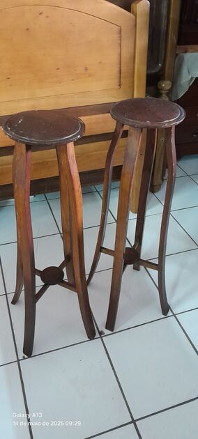 2 porta-vasos em madeira. Vasos