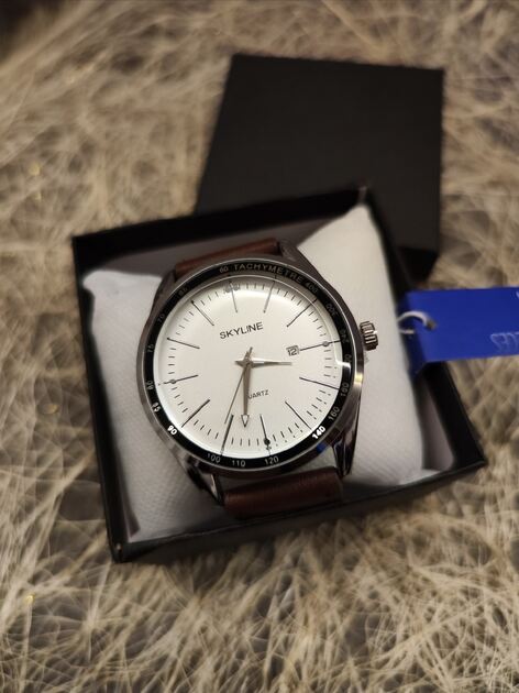 Relógio de pulso masculino castanho em pele da Skyline . Relógios de Pulso