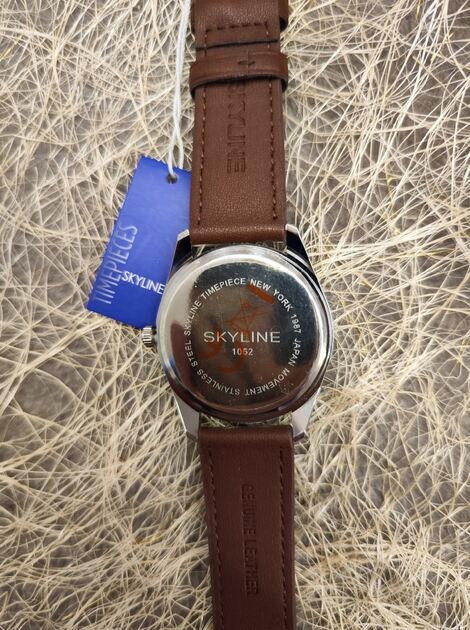 Relógio de pulso masculino castanho em pele da Skyline . Relógios de Pulso