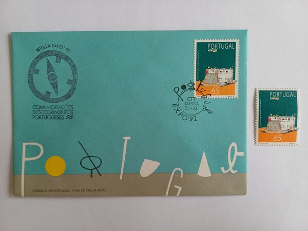 FDC Expo 92 Sevilha com carimbo do pavilhão e selo. Selos