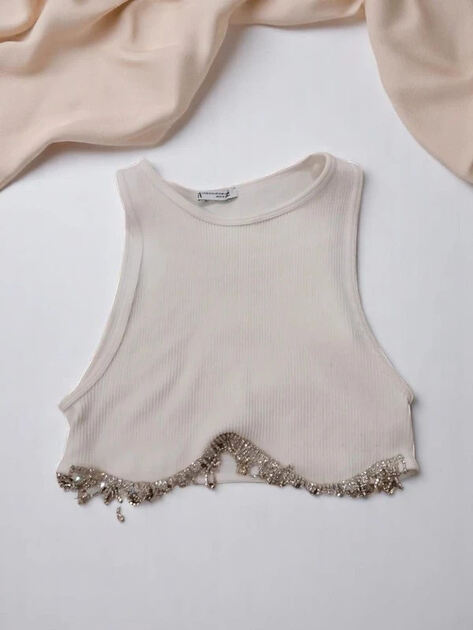 Blusa Zara Branca XS - Crop Top com Pedraria ✨. Tops Femininos