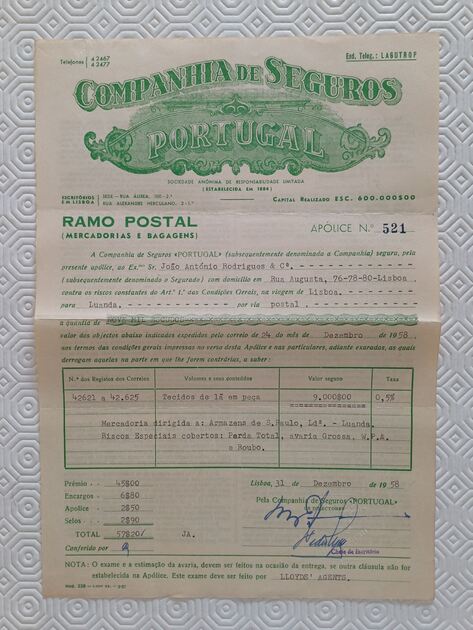 Documentos antigos - Apólices de Seguros antigas. Outras Artes e Coleccionismo