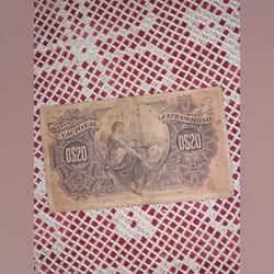 Nota de 20 centavos de Moçambique 1914. Notas. Évora