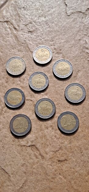 Moedas de 2 euros Grego 2002 Eypo com erros. Moedas