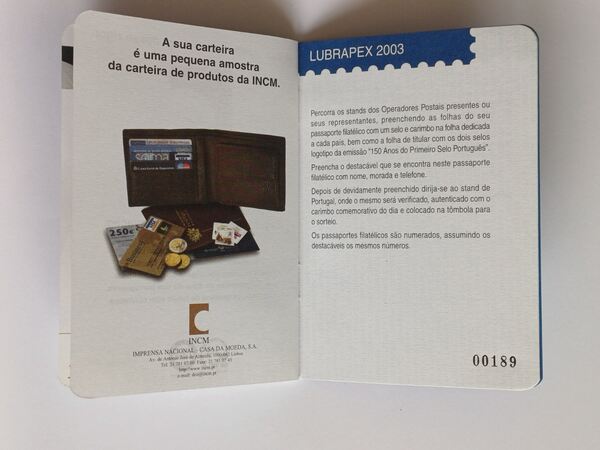 Passaporte filatélico Lubrapex 2003. Selos