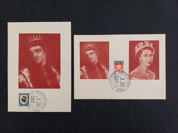 2 postais máximos Exposição Filatélica de Paris. Selos