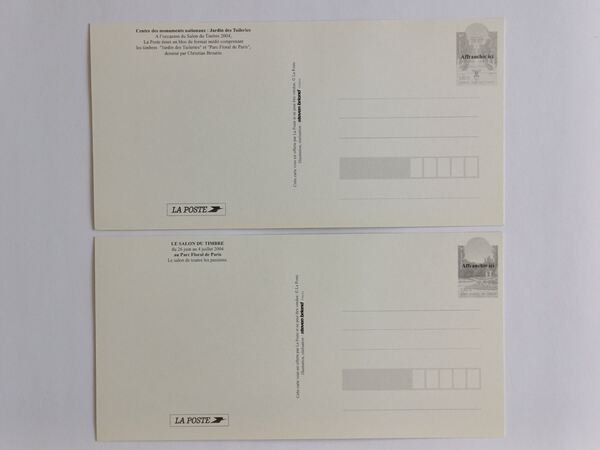 França – 2 Postais Jardins de France, 2004. Selos