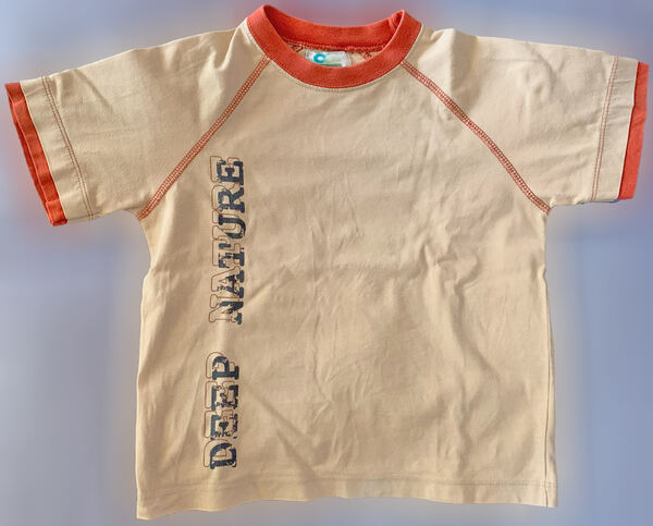 T-Shirt de Criança Unissexo, Bege e Laranja. Camisas e T-shirts