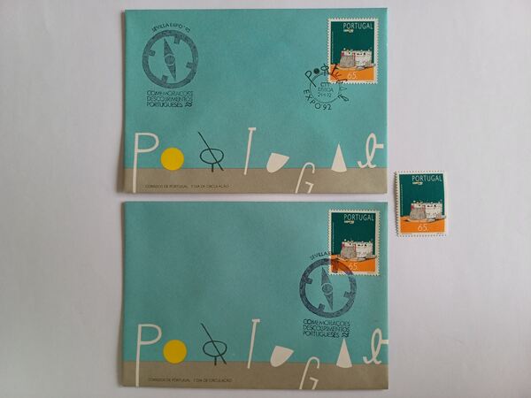 Envelope Expo 92, com selo com carimbo Pavilhão. Selos