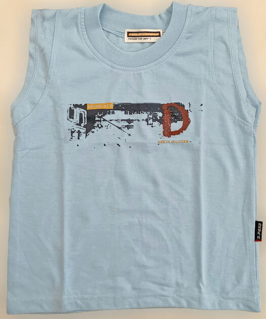 T-Shirt de Criança sem Mangas Azul Claro Unissexo. Camisas e T-shirts