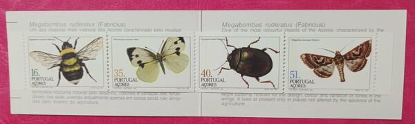 Caderneta Selos Insectos dos Açores. Selos
