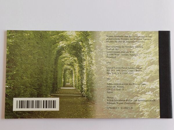 Carteira ONU-Viana Palácio de Schonbrun - 1998. Selos