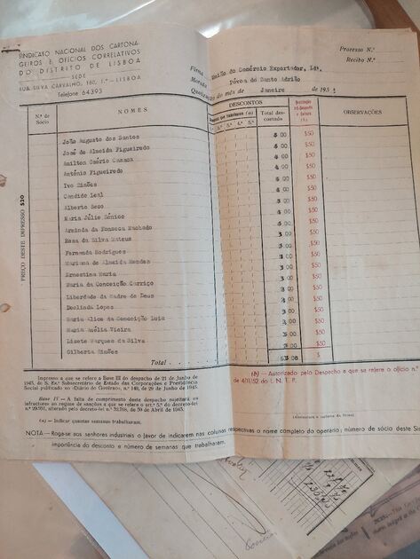 Documento Sindical antigo. Outras Artes e Coleccionismo