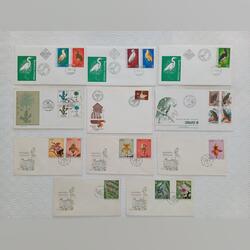Filatelia - Lote de 11 FDC tema Pássaros e Flores. Selos