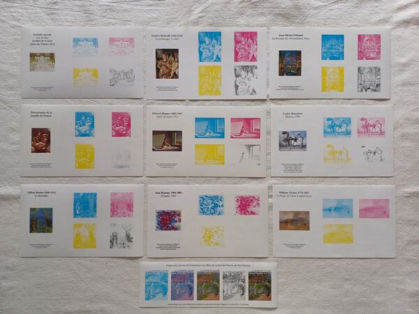 10 Provas de cor de selos franceses. Selos