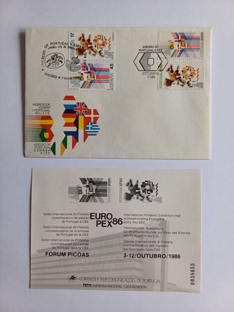 Emissão conjunta Adesão Portugal e Espanha à CEE . Selos