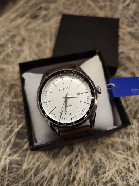 Relógio de pulso masculino castanho em pele da Skyline . Relógios de Pulso