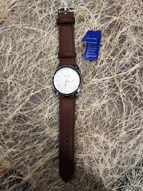 Relógio de pulso masculino castanho em pele da Skyline . Relógios de Pulso