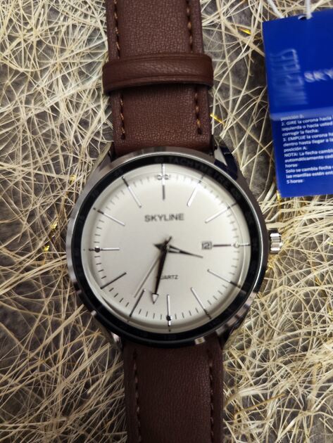 Relógio de pulso masculino castanho em pele da Skyline . Relógios de Pulso