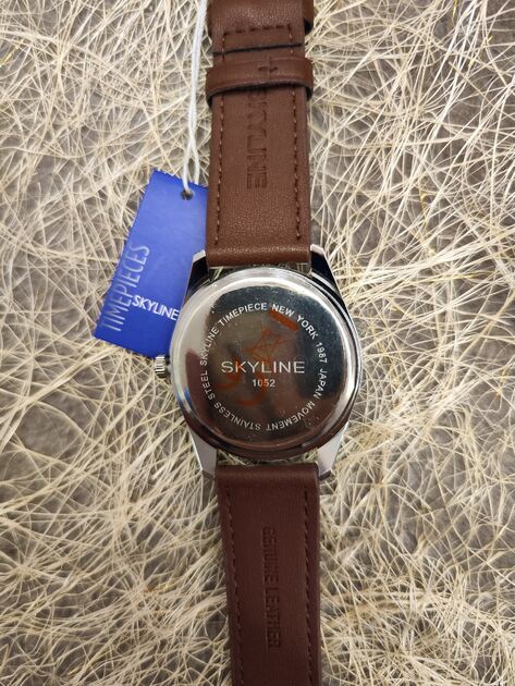 Relógio de pulso masculino castanho em pele da Skyline . Relógios de Pulso