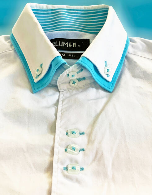 Camisa Branco e Azul Vivo. Camisas para Homem