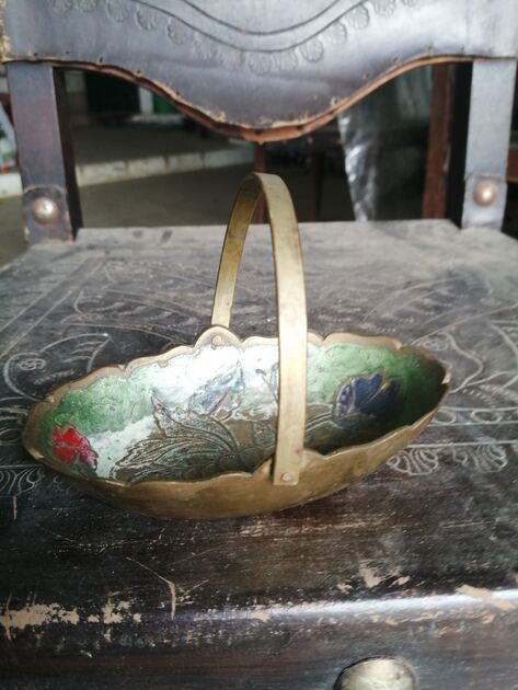 despeja bolsos pequeno antigo, metal cloisonne. Artesanato