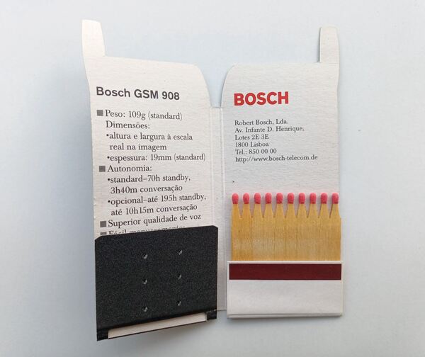 Carteira de fósforos Telemóvel Bosch, anos 90 . Outras Artes e Coleccionismo