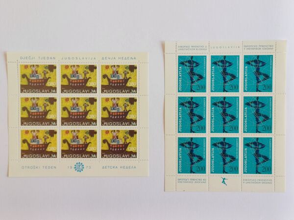 36 Mini-folhas da Jugoslávia 1970 a 1980. Selos