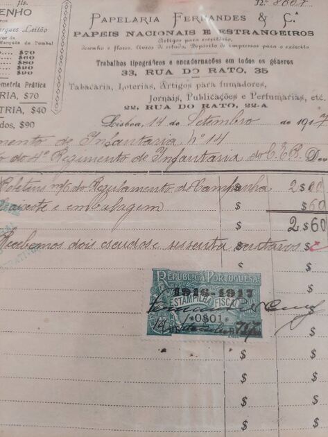 Fatura Antiga Exército Português. Outras Artes e Coleccionismo