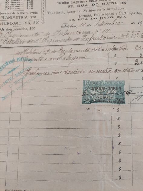 Fatura Antiga Exército Português. Outras Artes e Coleccionismo