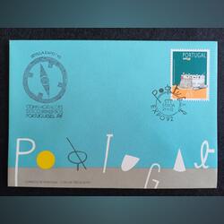 FDC Expo 92 Sevilha + carimbo pavilhão Portugal. Selos