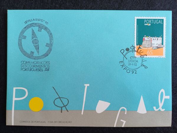 FDC Expo 92 Sevilha + carimbo pavilhão Portugal. Selos