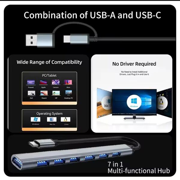 Hub 7 Portas USB tipo C USB . Outros (Componentes)