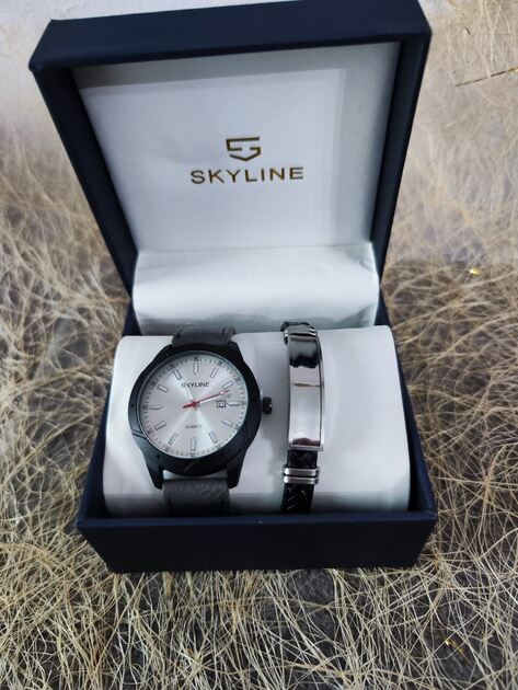 Conjunto Relógio e Pulseira cinza Homem da Skyline . Relógios de Pulso